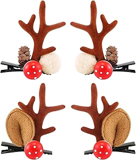 クリスマス トナカイ ヘアピン クリスマスヘアクリップ ヘッドバンド ヘッドギア クリスマス鹿の角ヘアクリップ クリスマストナカイ枝角ヘアクリップ カチューシャ トナカイの角 鹿の耳 髪飾り 髪留め 頭飾り 装飾小道具 コスプレ コスチューム衣装 イベント用品 誕生日会 仮装 文化祭 部活 パーティー かわいい 4点セット