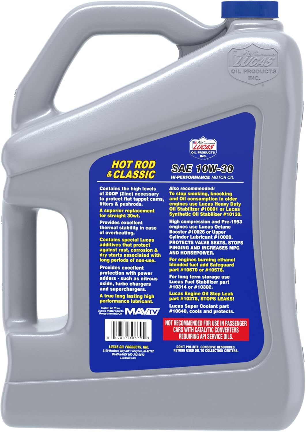 Lucas Oil 10679 Hot Rod & Classic Car SAE 10W-30 Motor Oil - 5 Quart