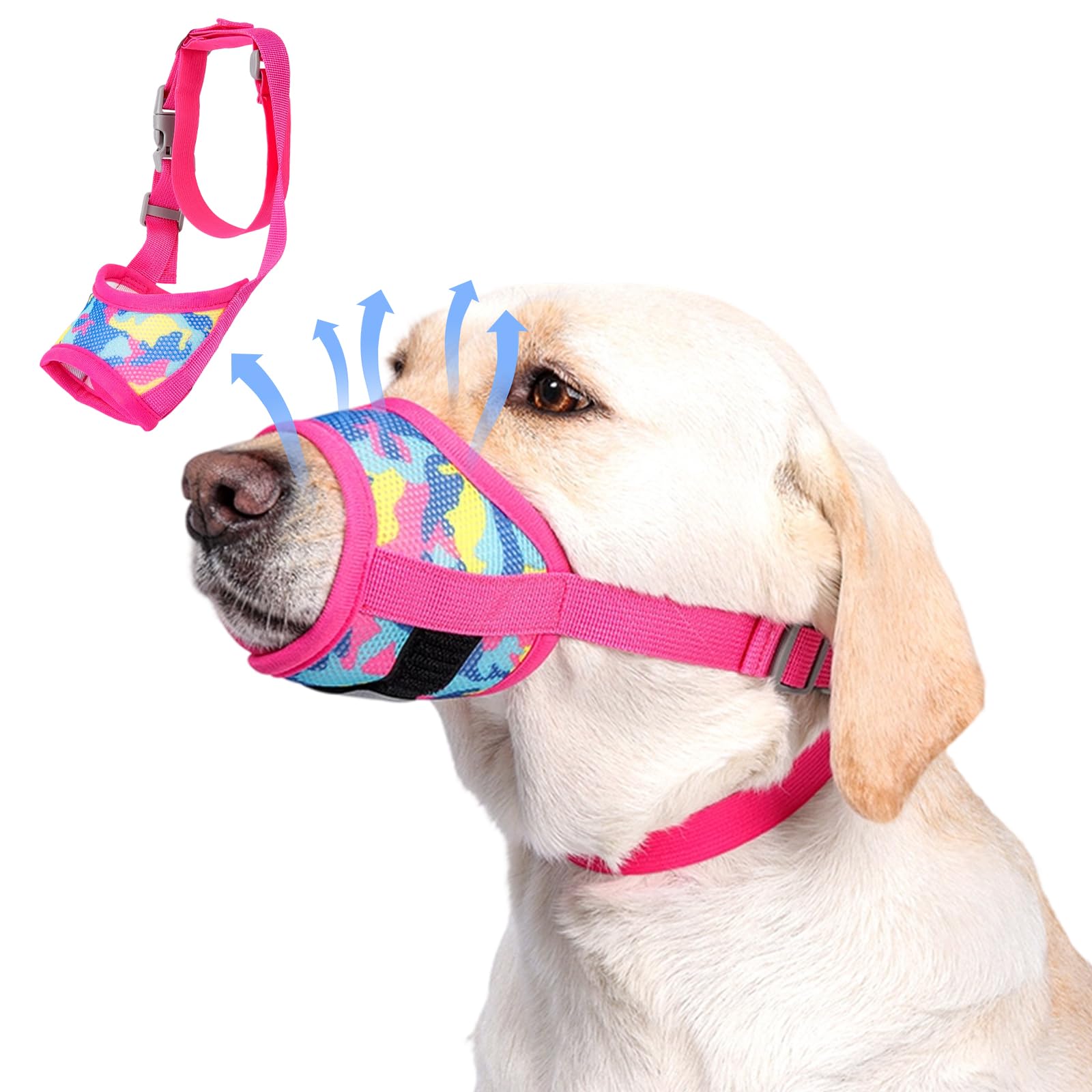 DoggieKit Dog Muzzle with Elastic Neck Collar,Soft Breathable Mesh Muzzles with Adjustable Velcro for Puppy Small Medium Large Dogs,Dog Mouth Cover Prevent for Barking Chewing (Pink/Blue, M) — image 1