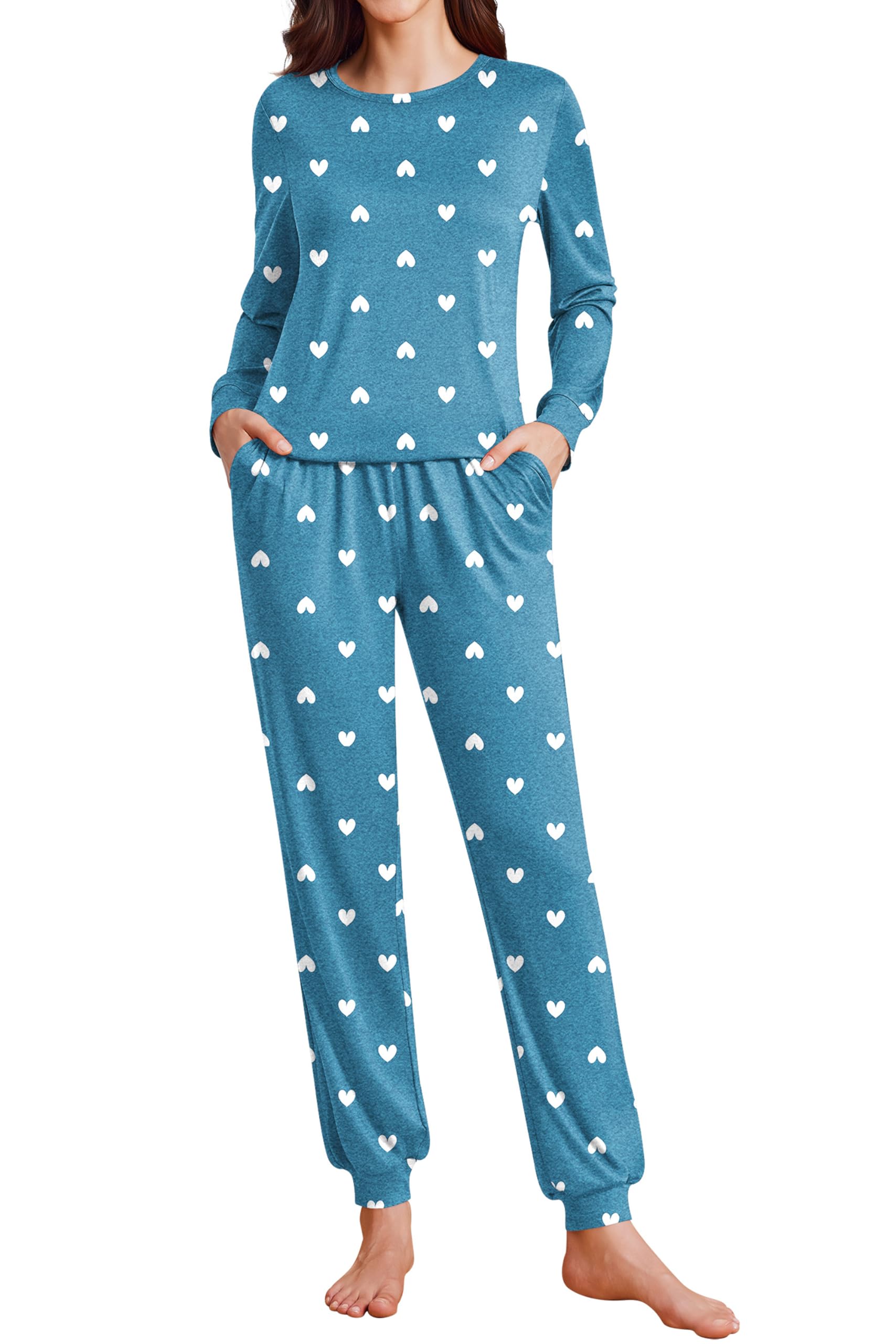 Ekouaer Womens Pajama Sets Cute Long Sleeve Pjs with Jogger Pants Soft Sleepwear Valentines Pajamas for Women Gifts