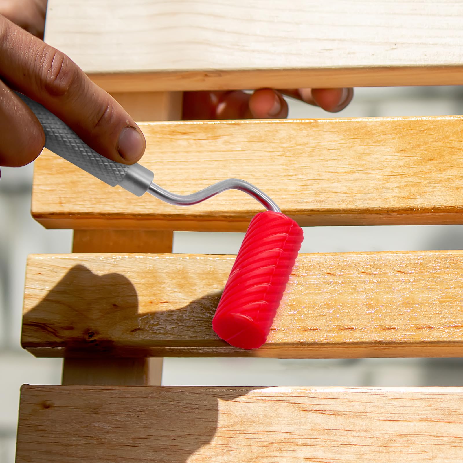 Rullo per Colla, Riutilizzabile, Colore Rosso, Set di Pennelli per Legno con Vassoio in Silicone per Lavori Artigianali e Progetti Adesivi