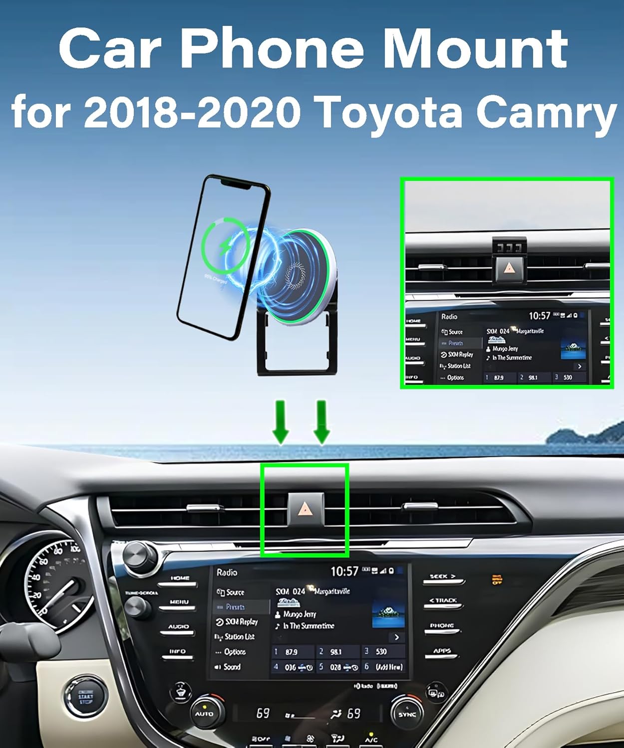 Car Phone Holder for Toyota Camry 2018 2019 2020 Accessories 15W Fast Wireless Charger Adjustable Air Vent Cell Phone Mount Hands-Free 360 Degree Rotation