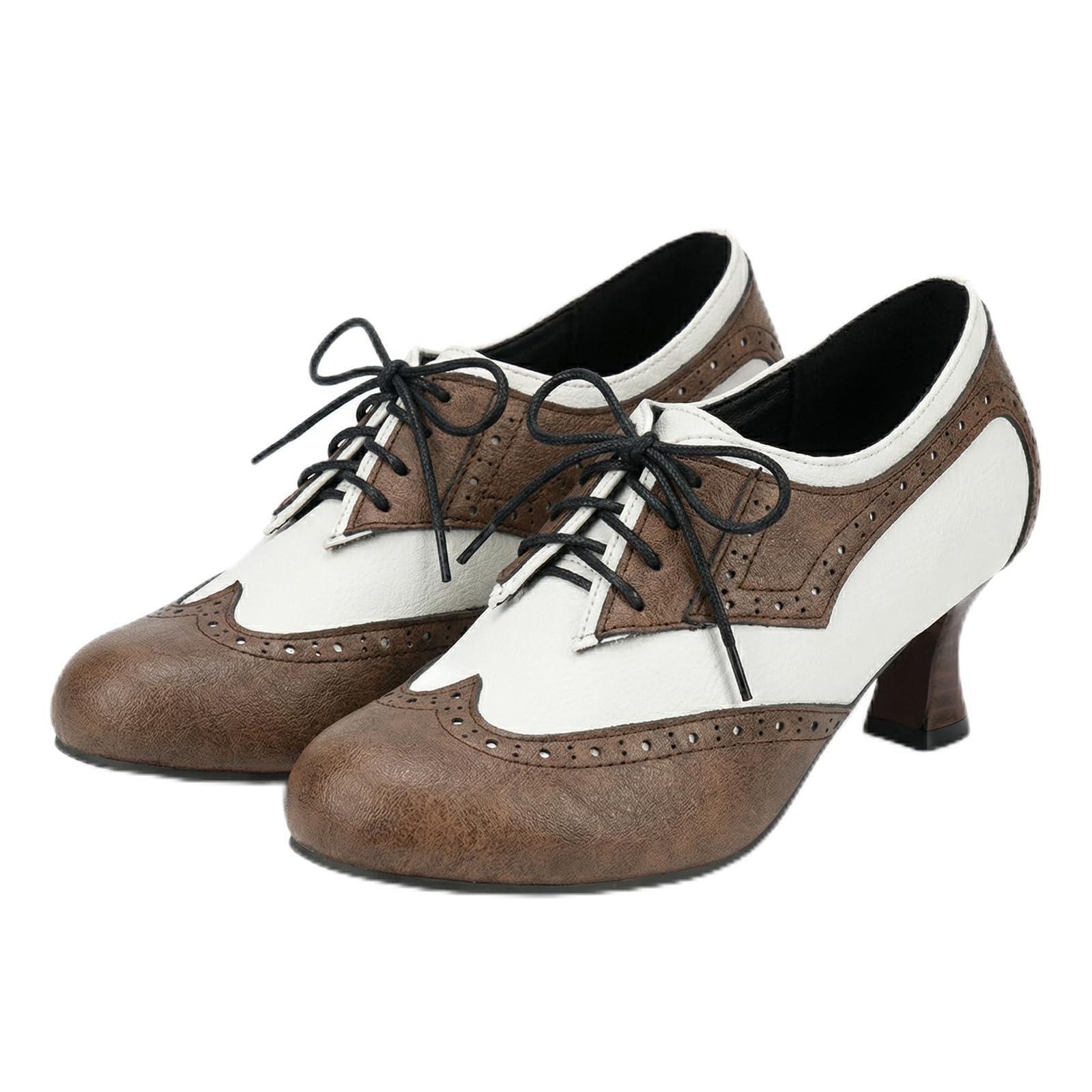 Womens Wingtip Brogue Lace-Up Oxford Heels Retro Pumps Victorian Shoes