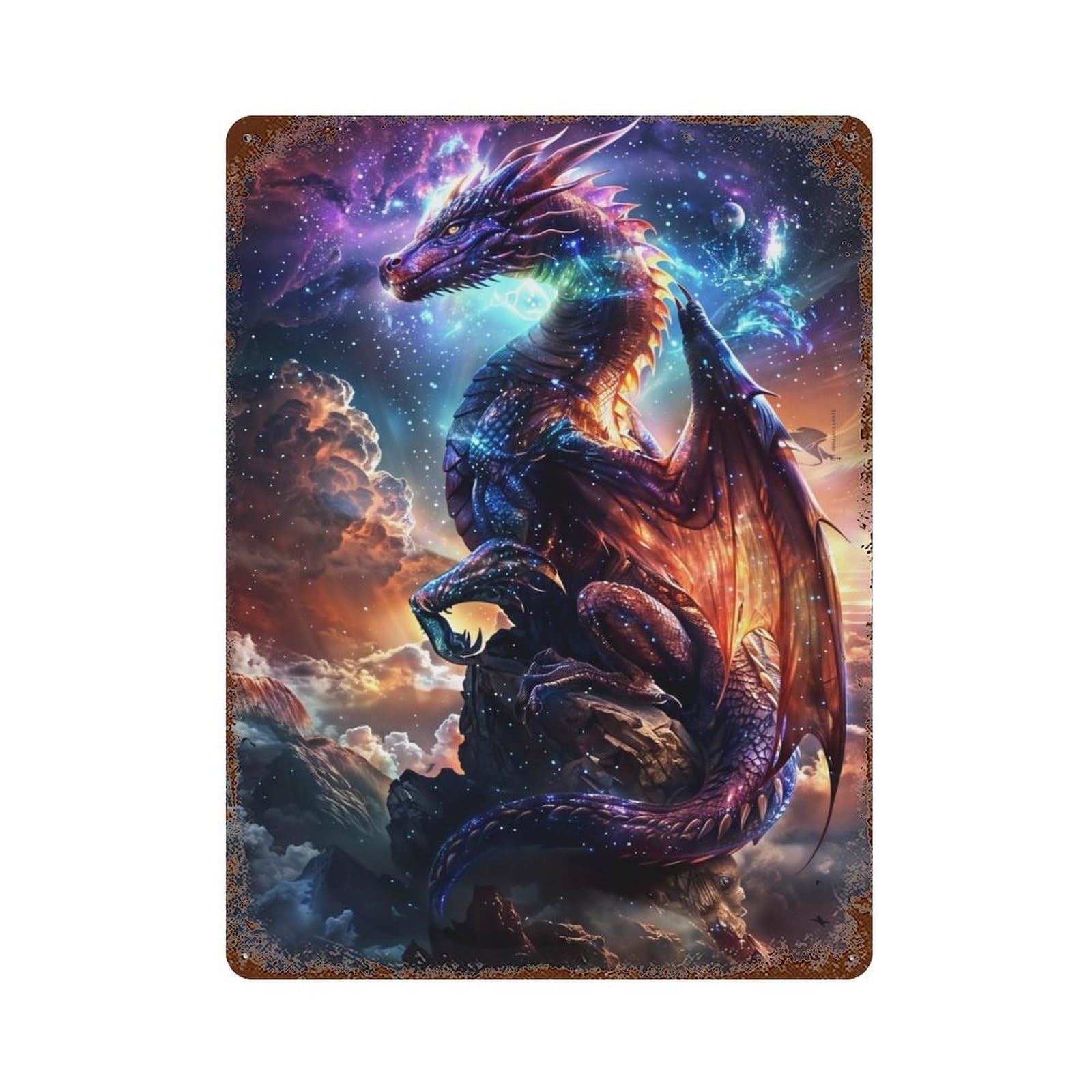 Astral Dragons Dream Rust Effect Tin Sign 15.7"x11.8", Rustic Home Decor for Garage, Bar And Workshop Decor