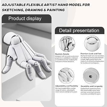 Flexible Hand Model Adjustable Artists Manikin Hand Figure Poseable Art Mannequin for Drawing Mannequin Lively Manikin Figure Hand Model for Desk Decoration Sketching Painting (Left Hand-White)