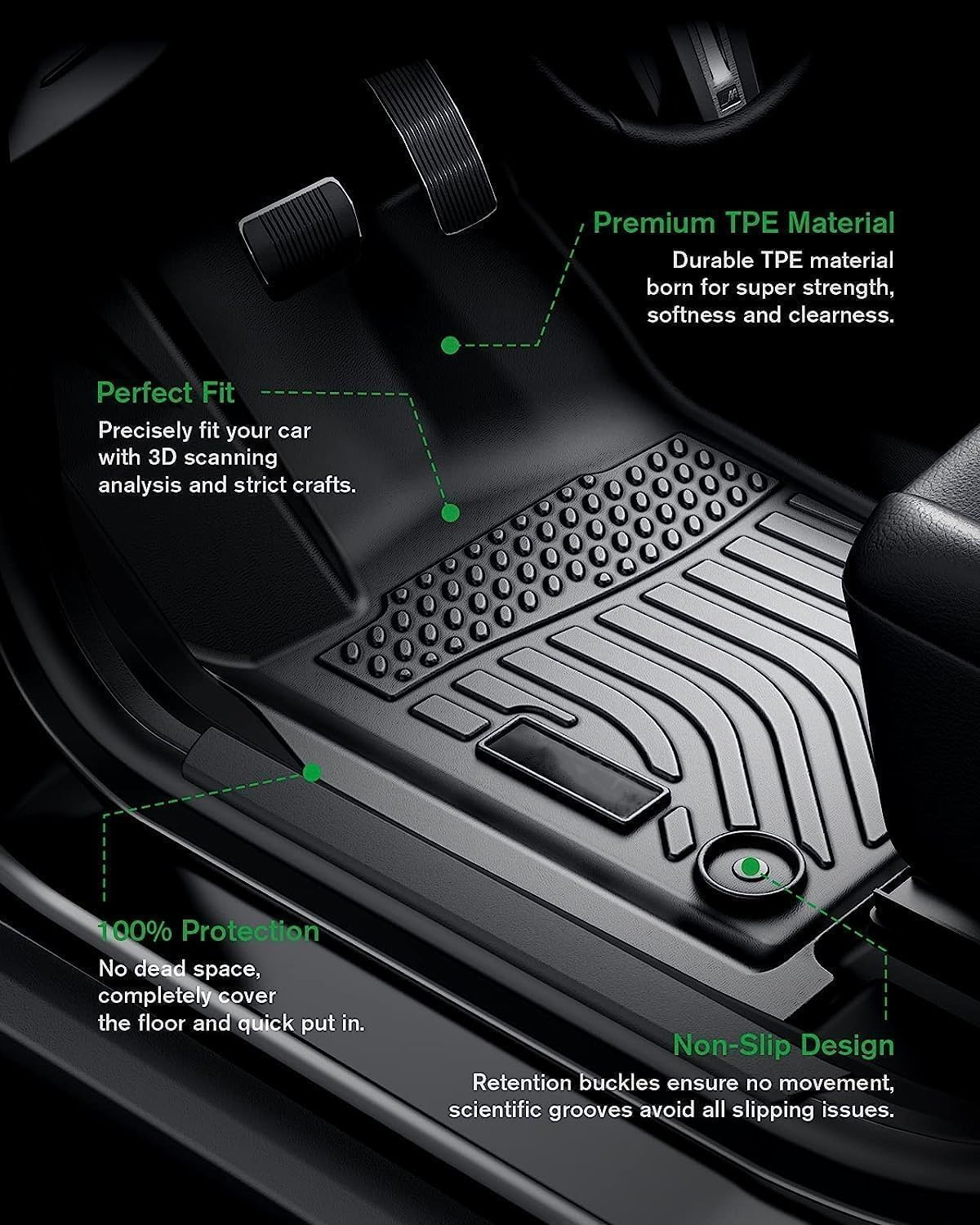 KAC Floor Mats for 2022 2023 Outlander SE/ES/SEL/SE & SEL Lanuch Edition, Waterproof Automotive TPE Floor Mats, All Weather Protection Floor Liners Full Set 1st and 2nd Row Car Mats Black
