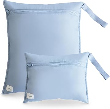 mushie Water Resistant Wet Bags | Large & Small Reusable Storage Bag for Baby Items and Travel | Zippered Pockets with Handle | Machine Washable, Set of 2 Tradewinds