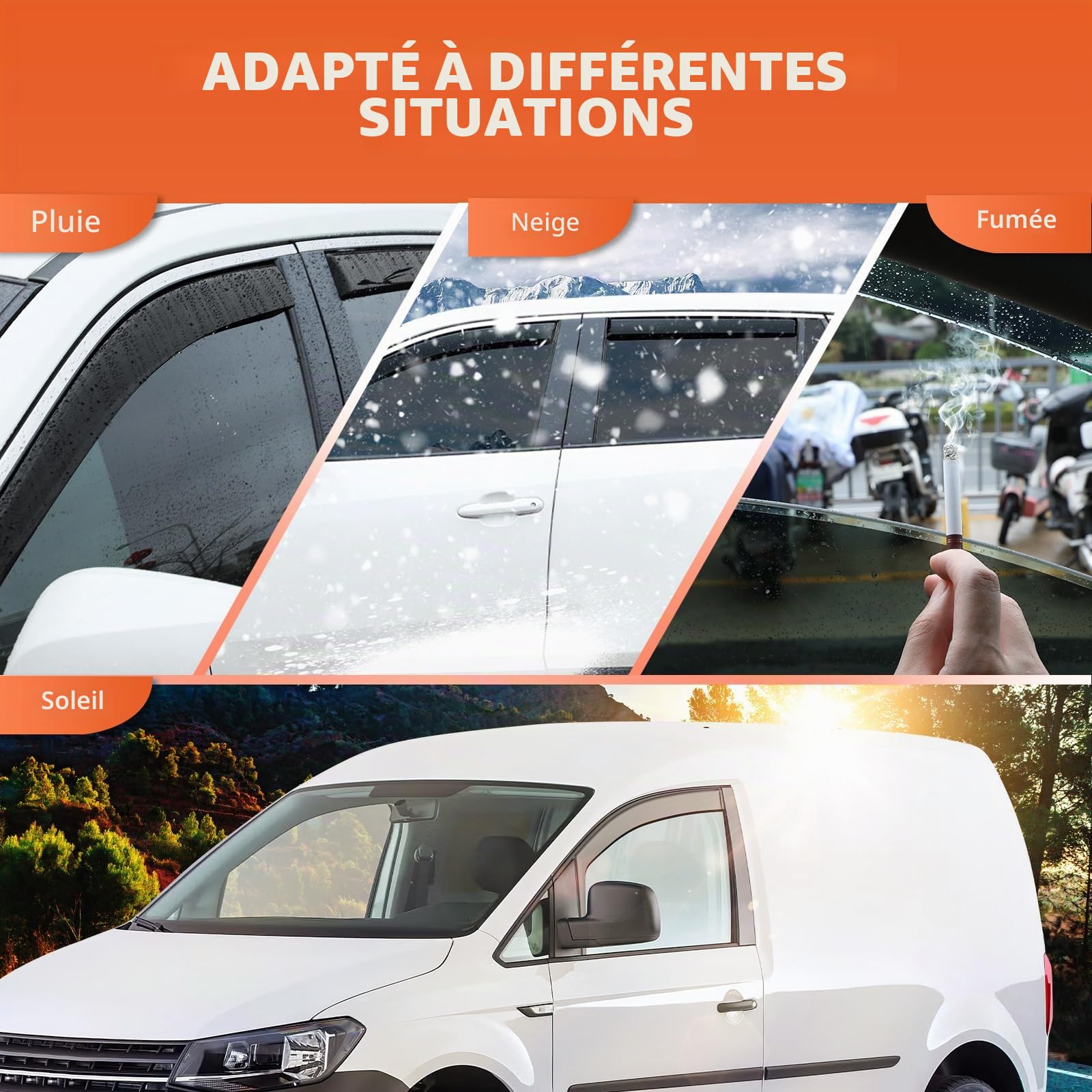 GEARMONSTER Déflecteurs de vent Compatibles avec Volkswagen Caddy 2005-2018, Déflecteurs de pluie, Déflecteurs intégrés Déflecteur de vent intégré, avant, Noir, 2 pièces