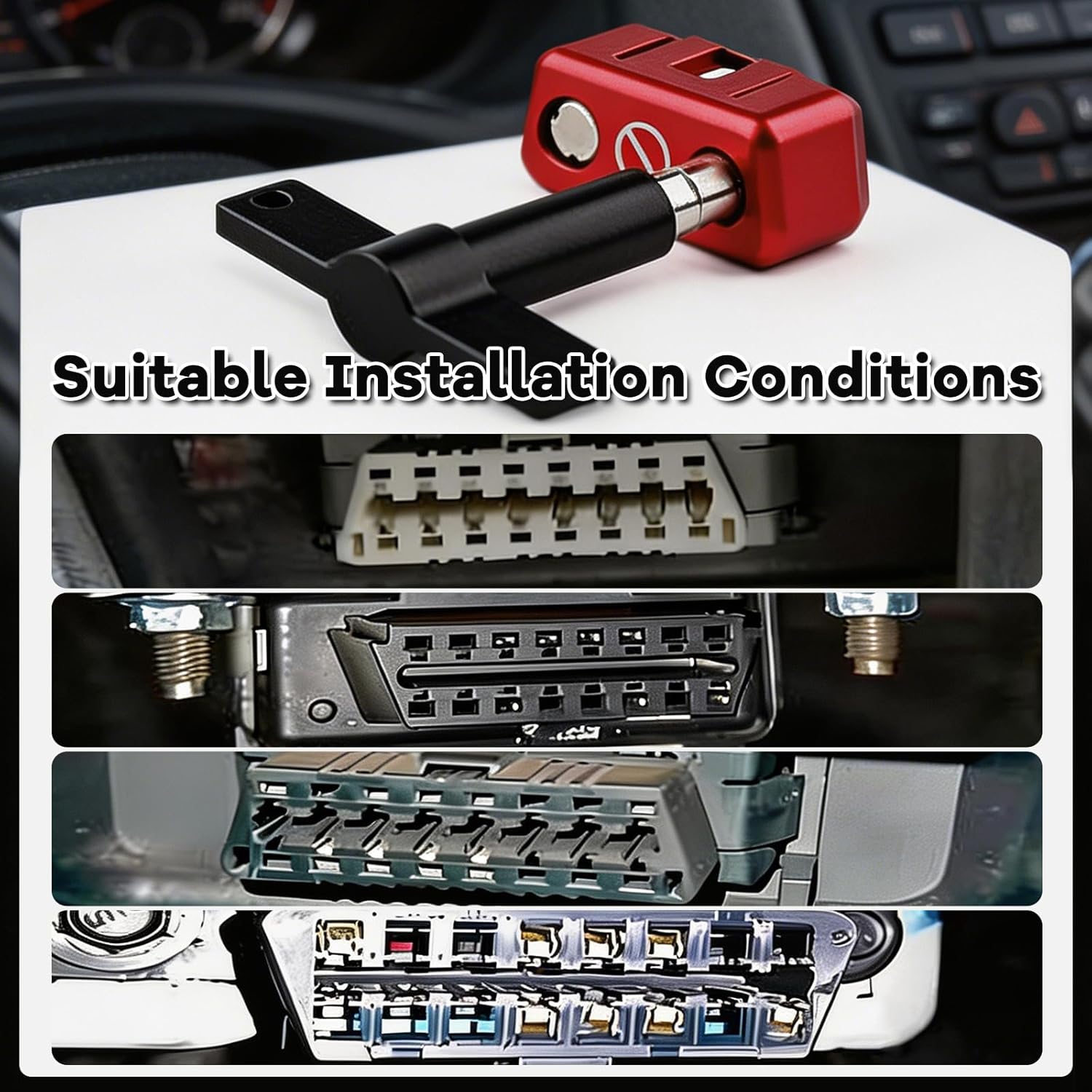 Muge Racing OBD2 Port Anti-Theft Lockout Tool, Aluminum Anti-Theft Device with Key for Cars, SUVs & Trucks, OBD2 Lock Anti-Theft (Red)