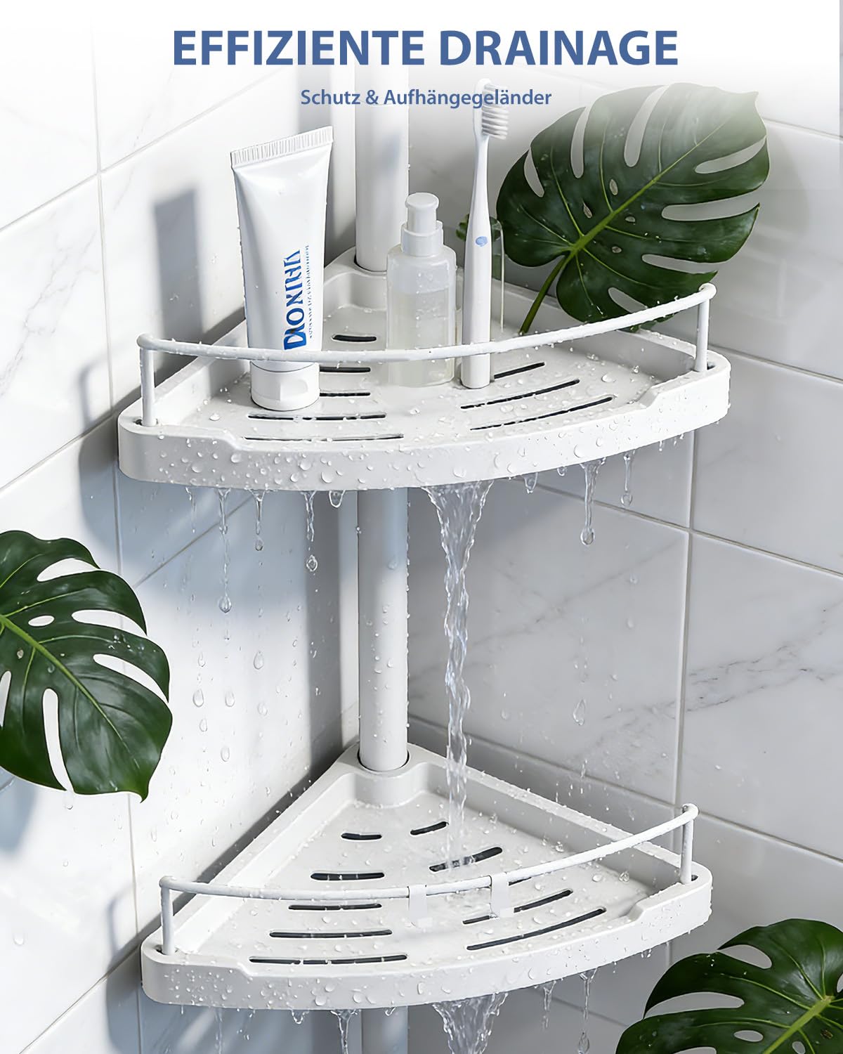 Sekey Duschregal Ohne Bohren Weiß - Duschablage Teleskop mit 4 Körben, Höhenverstellbar 79-315 cm, Stabiler Stand & Eck-Design für Badezimmer