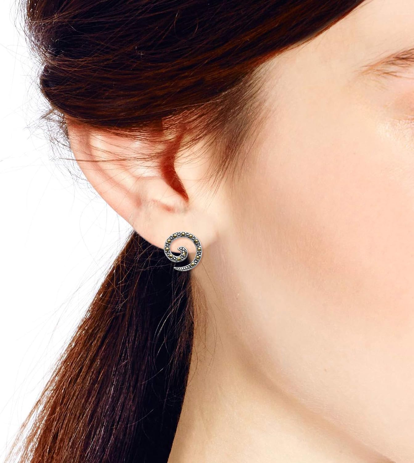 AeraVida Spiral Marcasite Style Pyrite Stud Earrings in .925 Sterling Silver | Vintage-Inspired Silver-Tone Fashion Jewelry for Women with Push Back Closure