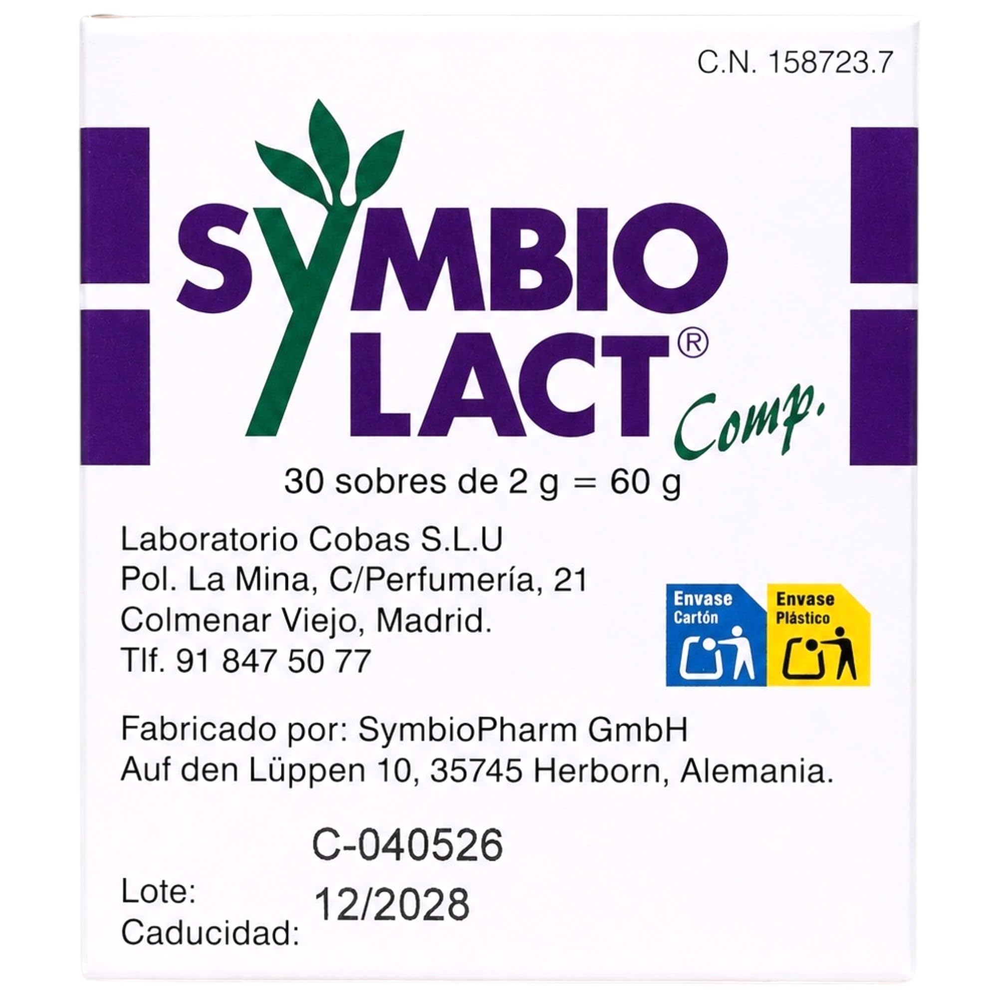 Cobas SymbioLact Comp 30 Sobres - Suplemento Probiótico para la Microbiota Intestinal y Mucosa Digestiva - Con Bacterias Lácticas y Biotina
