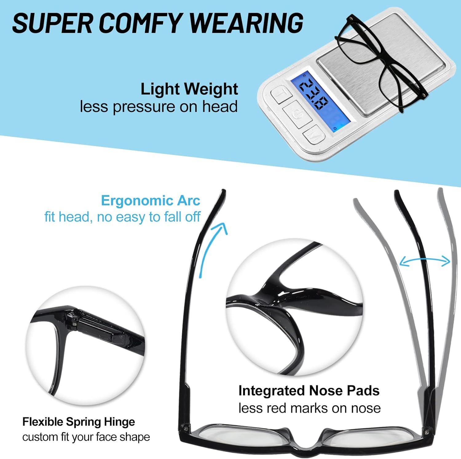 4 Pack Reading Glasses with Spring Hinges, Rectangle Readers for Women Men 1.0 1.25 1.5 1.75 2.0 to 4.0 - Image 3