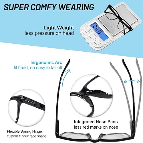 Miniatura 3 de WEMOOTANTS 4 Pack Reading Glasses with Spring Hinges, Rectangle Readers for Women Men 1.0 1.25 1.5 1.75 2.0 to 4.0