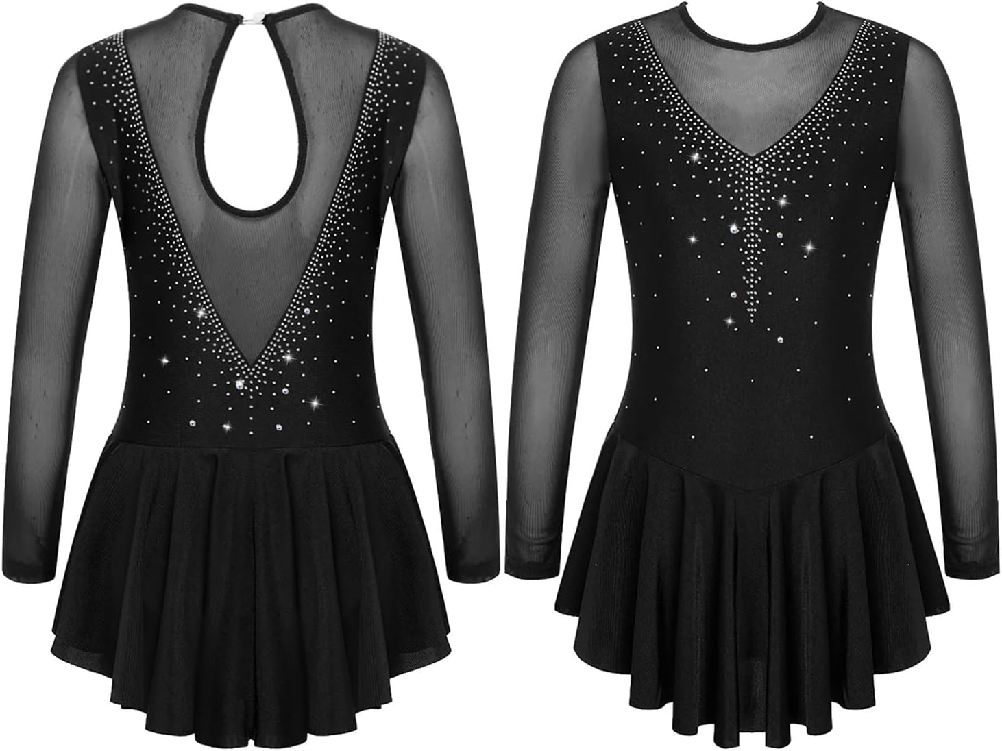 Kids Ballet Tutu Rhinestone Gymnastics Leotards Teen Girl Mesh Figure Ice Skating Dress