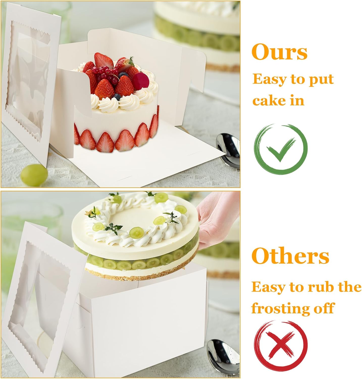YAYODS 20 Pack Cake Boxes 12 Inch, 12x12x8 White Bakery Boxes with Window, Disposable Cake Container Tall Cake boxes for Wedding, Birthday, Party