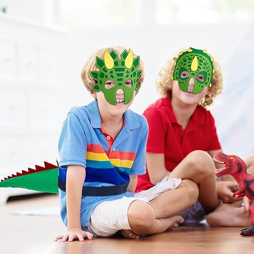 Miniatura 4 de Leitee Juego de 20 dinosaurios de fieltro, 10 colas y 10 máscaras de dragón para recuerdos de fiesta de dinosaurios para niños pequeños, fiesta de