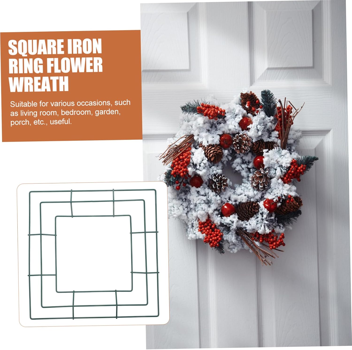 Ipetboom Square Metal Wreath Frame DIY Wire Craft Floral Wire Frame for Indoor Outdoor Decor for Garden Porch Bedroom Decoration