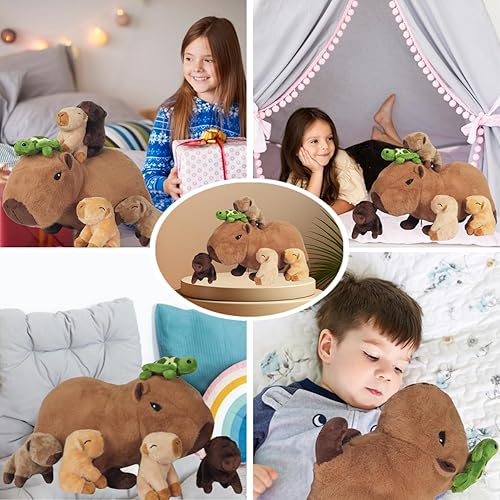 Miniatura 6 de Capybara - Peluche grande 5 en 1 con bebés en el interior, 14.2 pulgadas, almohada de peluche Capybara con 4 peluches de Capybara en bolsa con