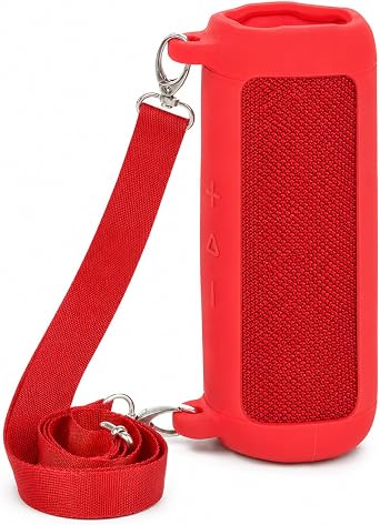 Boobowl Silicone Case for JBL Flip 7 Speaker, Color-Matched Protective Cover with Handle and Adjustable Shoulder Strap, Anti-Scratch Soft Sleeve for Travel Camping Beach - Red