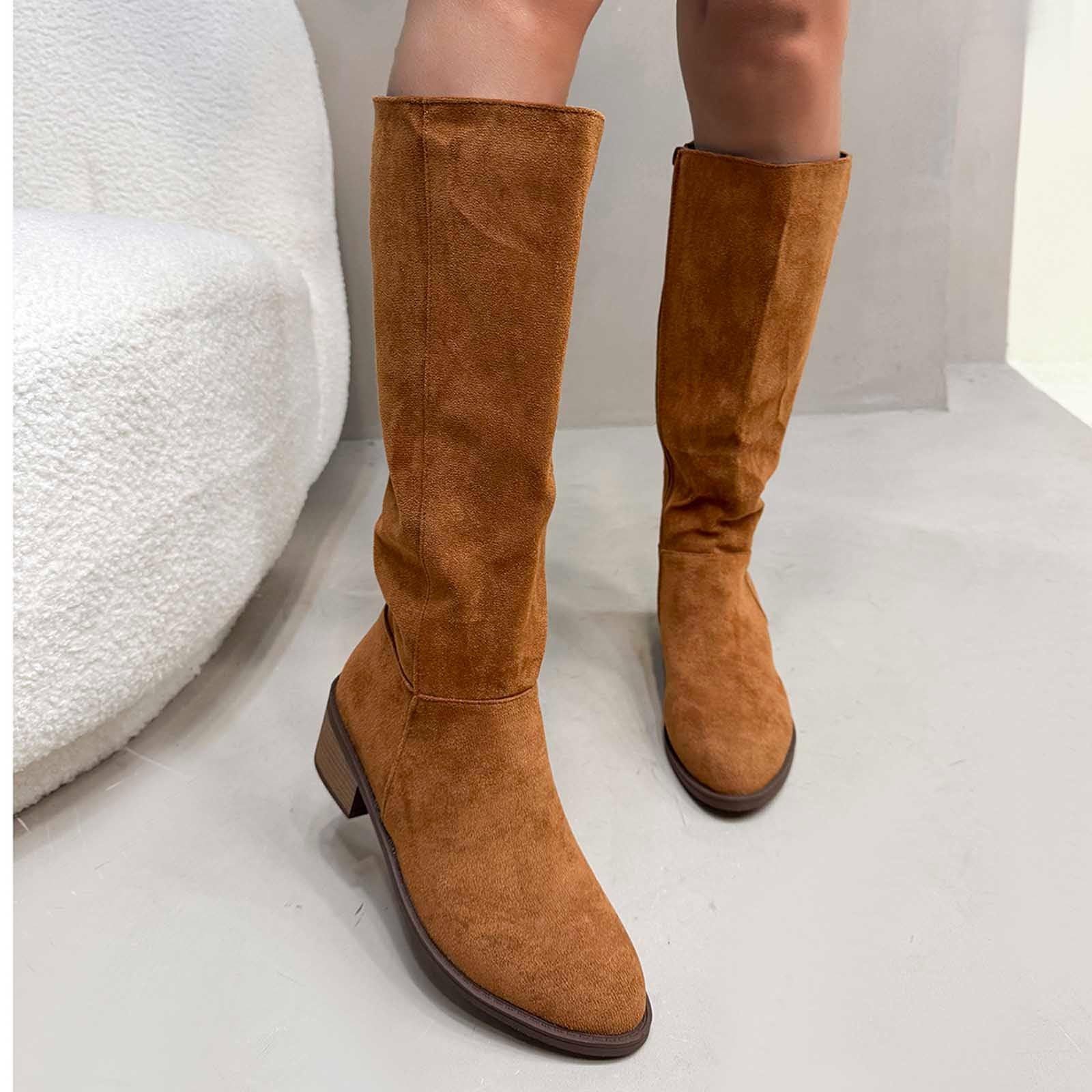 Generisch Botas de equitación Botas de invierno de ante con pantorrilla media, cremallera lateral, botines cómodos, informales, zapatos de moda para invierno y otoño