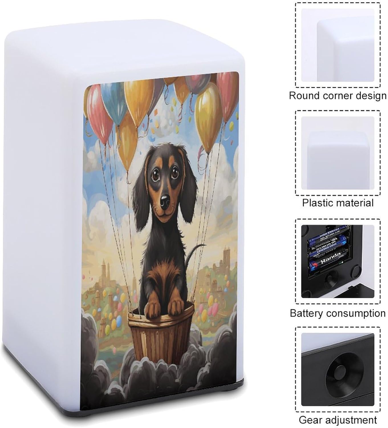Cordless Night Light Battery Powered Dimmable Lamp for Reading Dachshund Hot Air Balloon Small Desk Lamp for Bedroom Living Room Office
