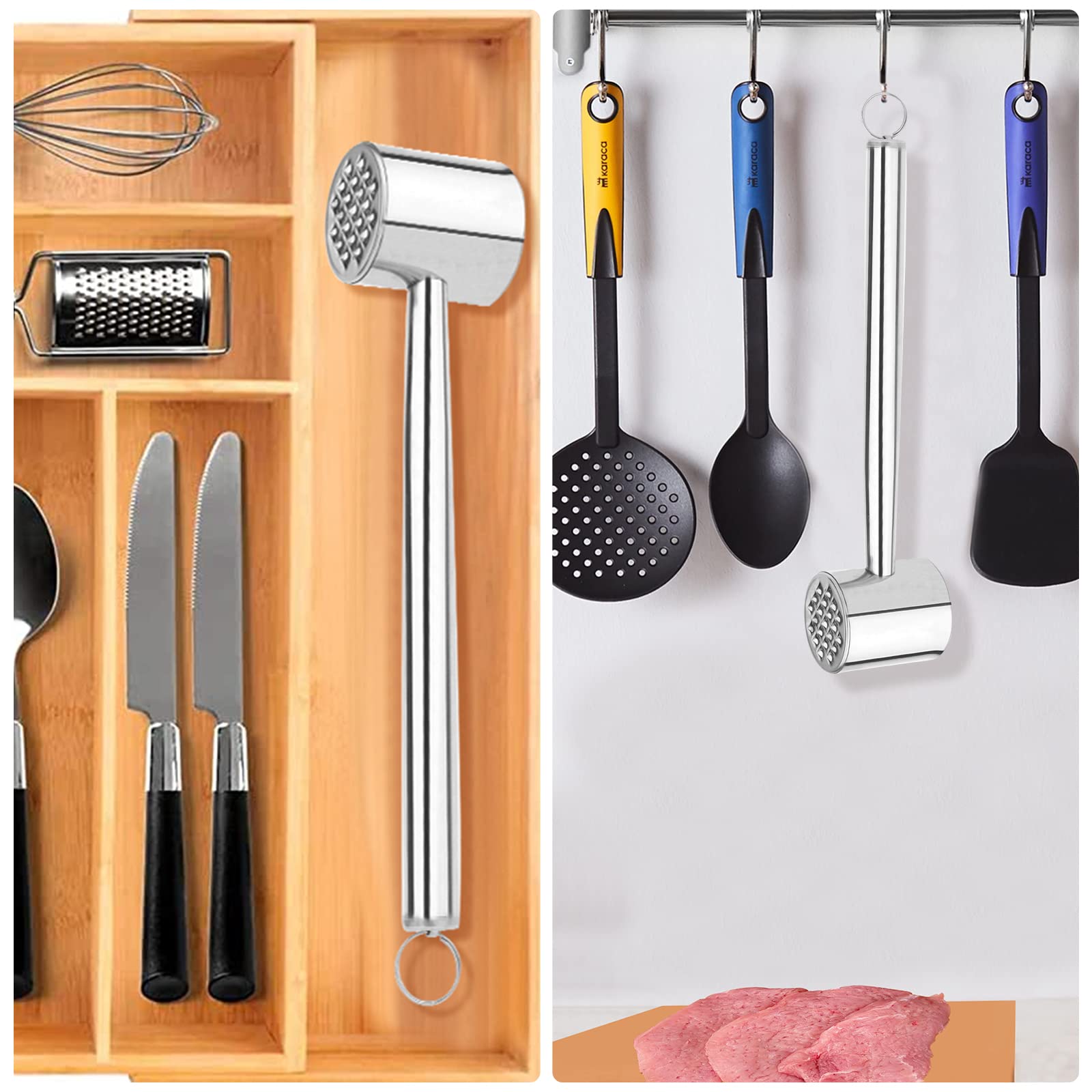 Marteau à Viande En Acier Inoxydable, Outil D'attendrisseur De Viande Double Face, Marteau à Steak Schnitzel, Va Au Lave-vaisselle