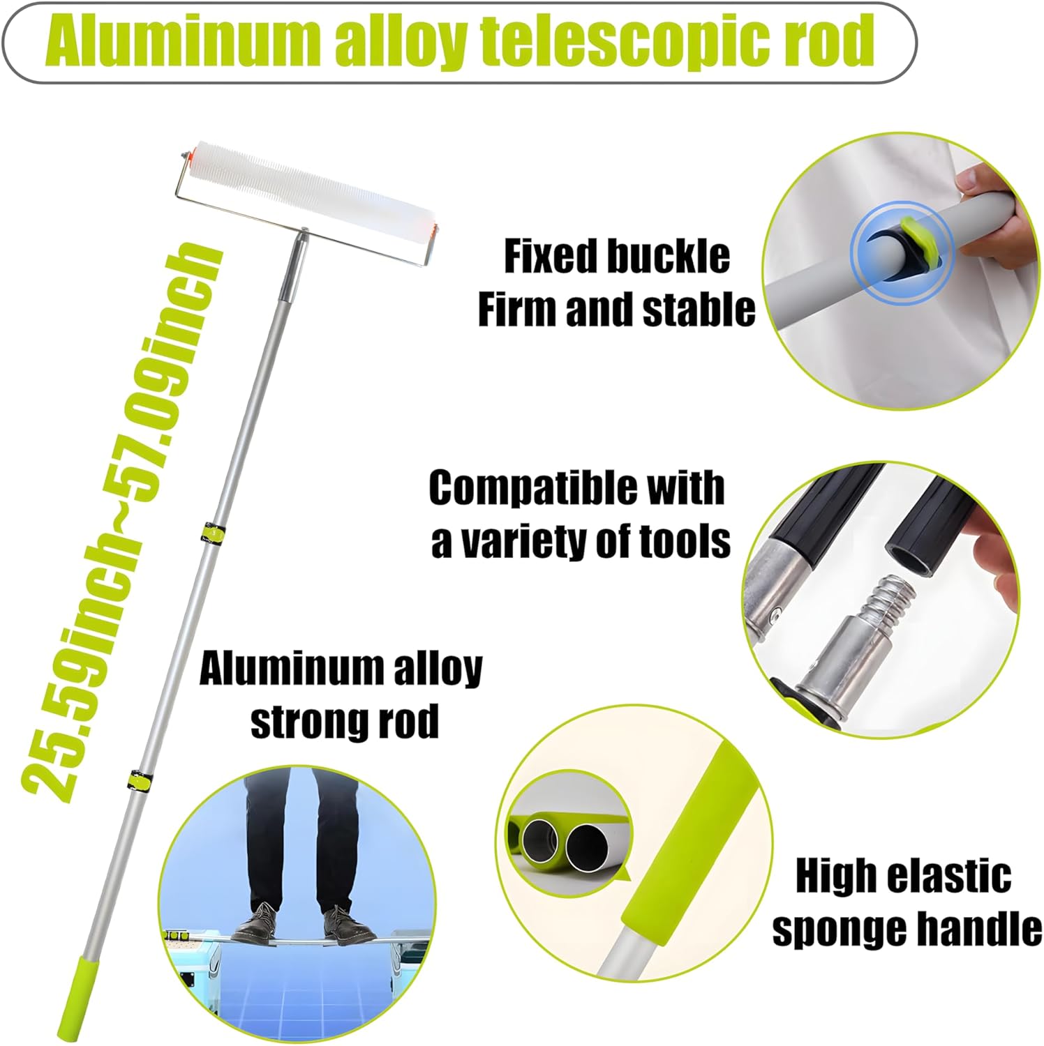 Self Leveling Cement Tool Kit,Epoxy Floor Kit,Self-Leveling Rake,Spike Shoes for Epoxy Flooring,Spike Roller for Self-Leveling,Floor Leveling Tools, 23.62~55.12 inch Telescopic Pole