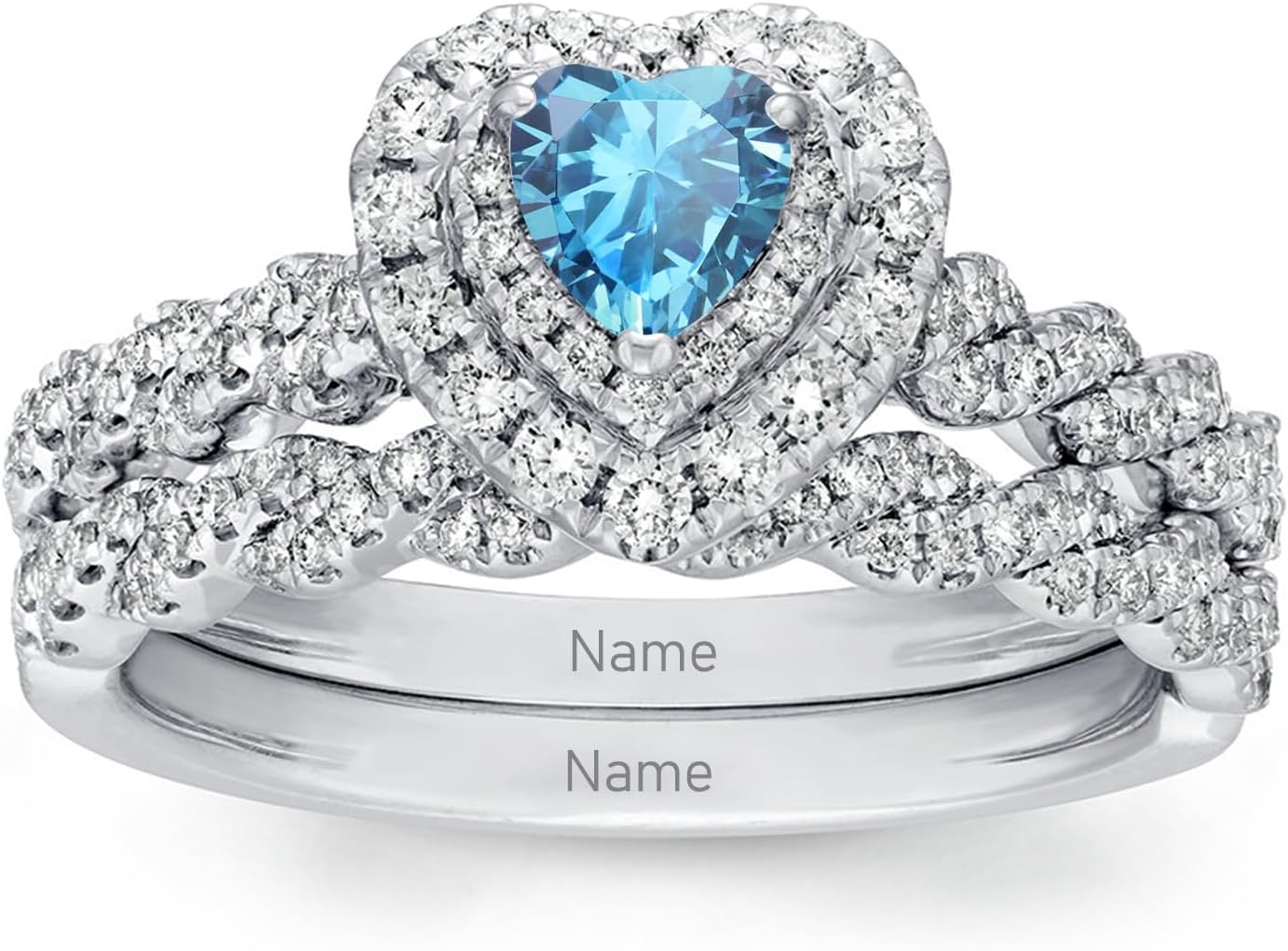 1 Carat Heart-Cut Natural Aquamarine Engagement Rings Sets for Women,10K 14K 18K Real Gold Moissanite Halo Wedding Rings Sets,Bridal Ring Sets with Free Engraving