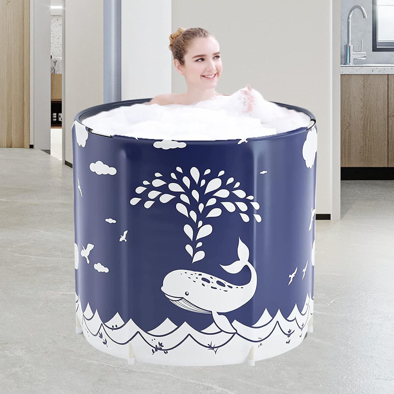 ptlsy Portable Bathtub for Adult, Ice Bath Tub for Adults, Folding Japanese Soaking Bath Tub Fit for Cold Warm Spa Indoor & Outdoor (Whale)