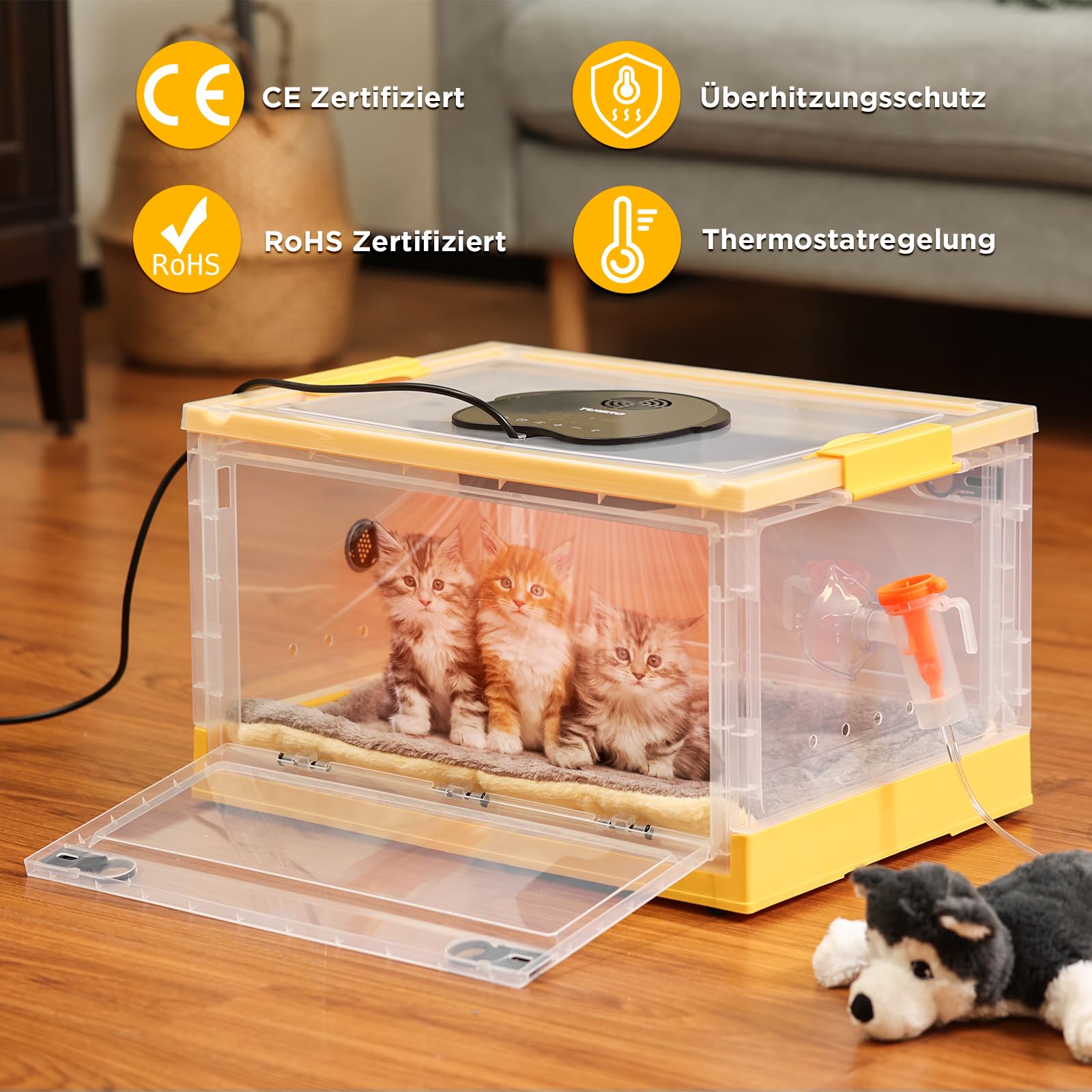 TURBRO 55L Brutkasten Inkubator für Welpen Kätzchen mit Heizungs Gebläsesteuerung LED Panel Temperatur Feuchtigkeitsüberwachung