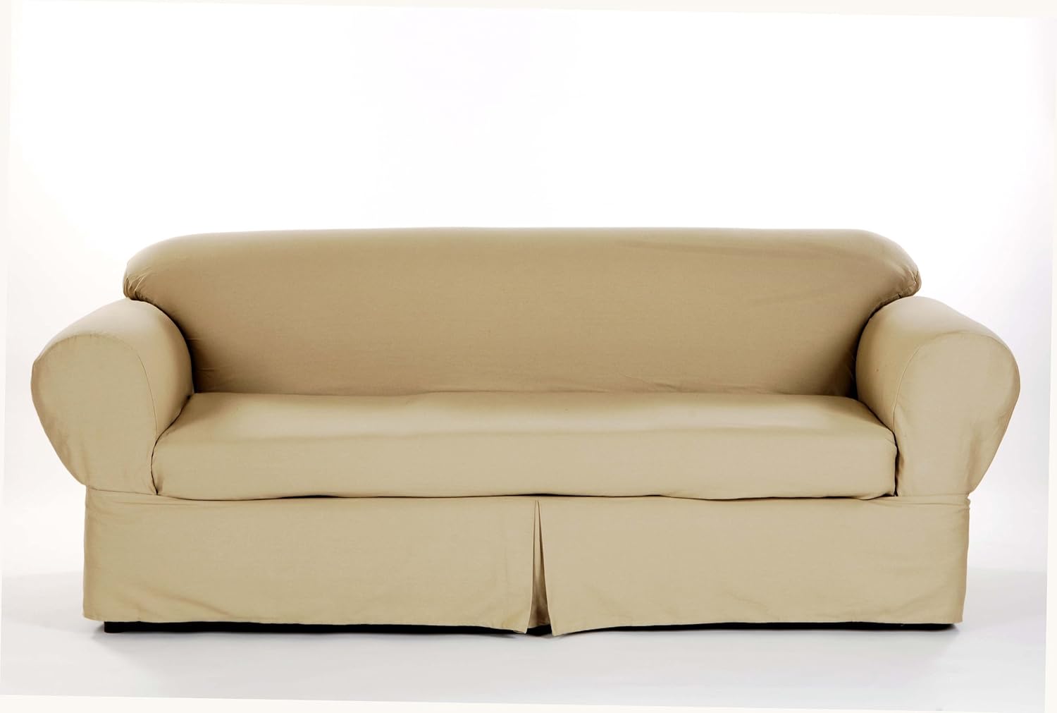 Brushed Twill All Cotton 2-Piece Round Arm Sofa Slipcover - Khaki