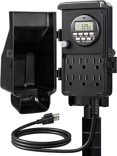 DEWENWILS - Temporizador digital para exteriores, temporizador de tiempo multi-zócalo, impermeable, 6 salidas de jardín, cable de extensión de 6ft,