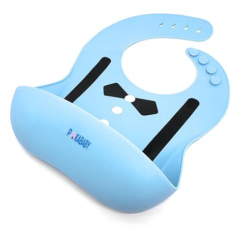 Miniatura 5 de Baberos impermeables para niños pequeños, babero de silicona, se adapta a hasta 6 años (traje azul)