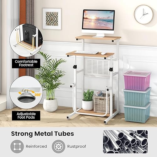 Miniatura 5 de Tangkula Small Standing Desk, Height Adjustable Teacher Podium Stand, Compact Standing Table Lectern Podium, Laptop Desk with Footrest, Suitable for