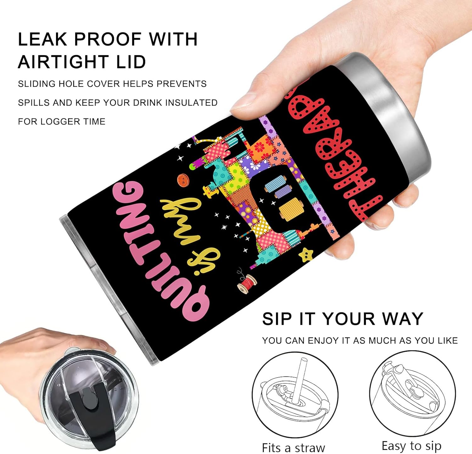 Quilting Gifts, Birthday Christmas Appreciation Graduation Gifts for Quilters, 20oz Stainless Steel Tumbler with Lid Straw, Style 1 - Image 4