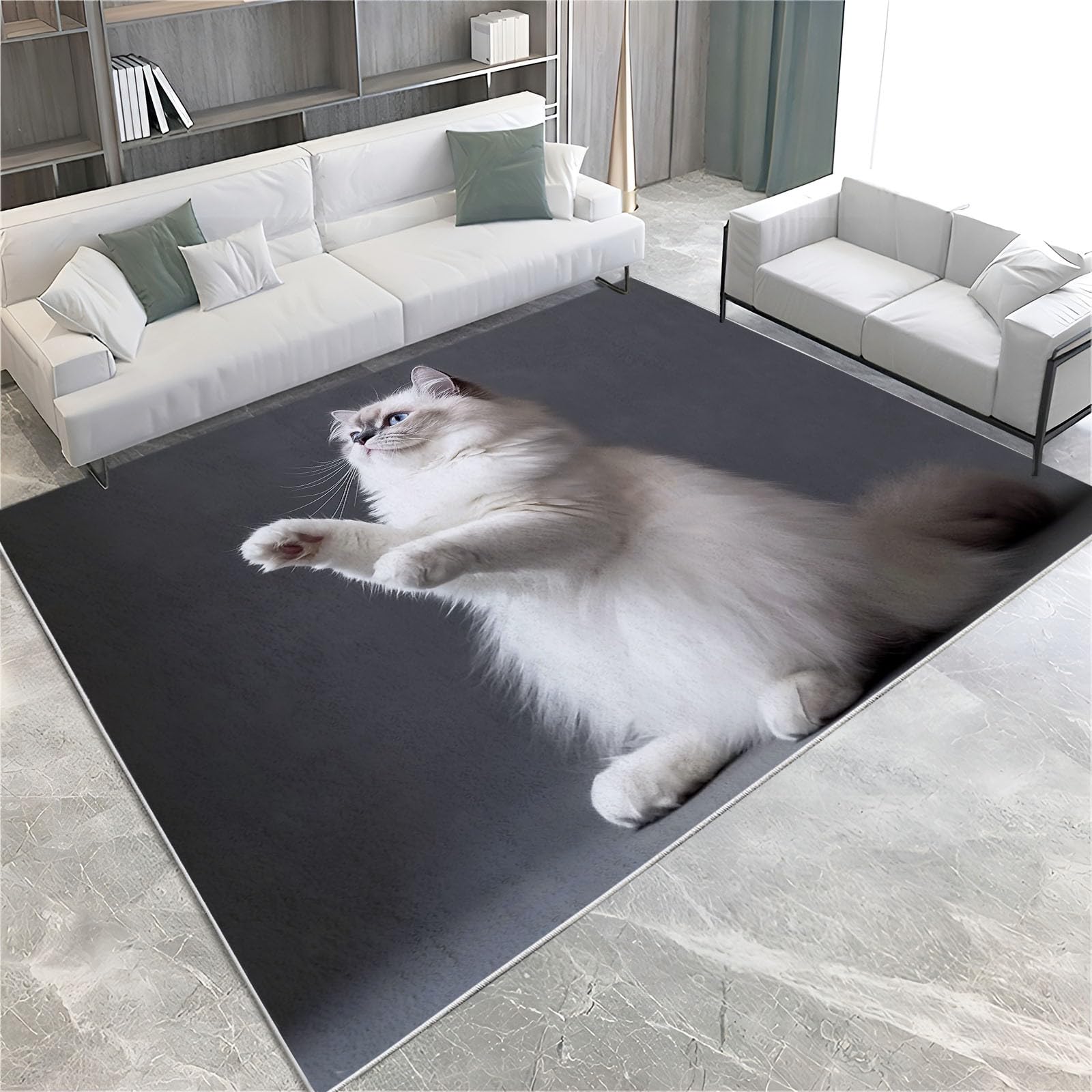 Weich Rutschfester Haustier Teppich 140x200 cm Tierische Ragdoll Katze Waschbarer Kurzflor Groß Teppiche für Wohnzimmer Schlafzimmer Kinderzimmer Büro Flur Home Dekor, Pflegeleichter