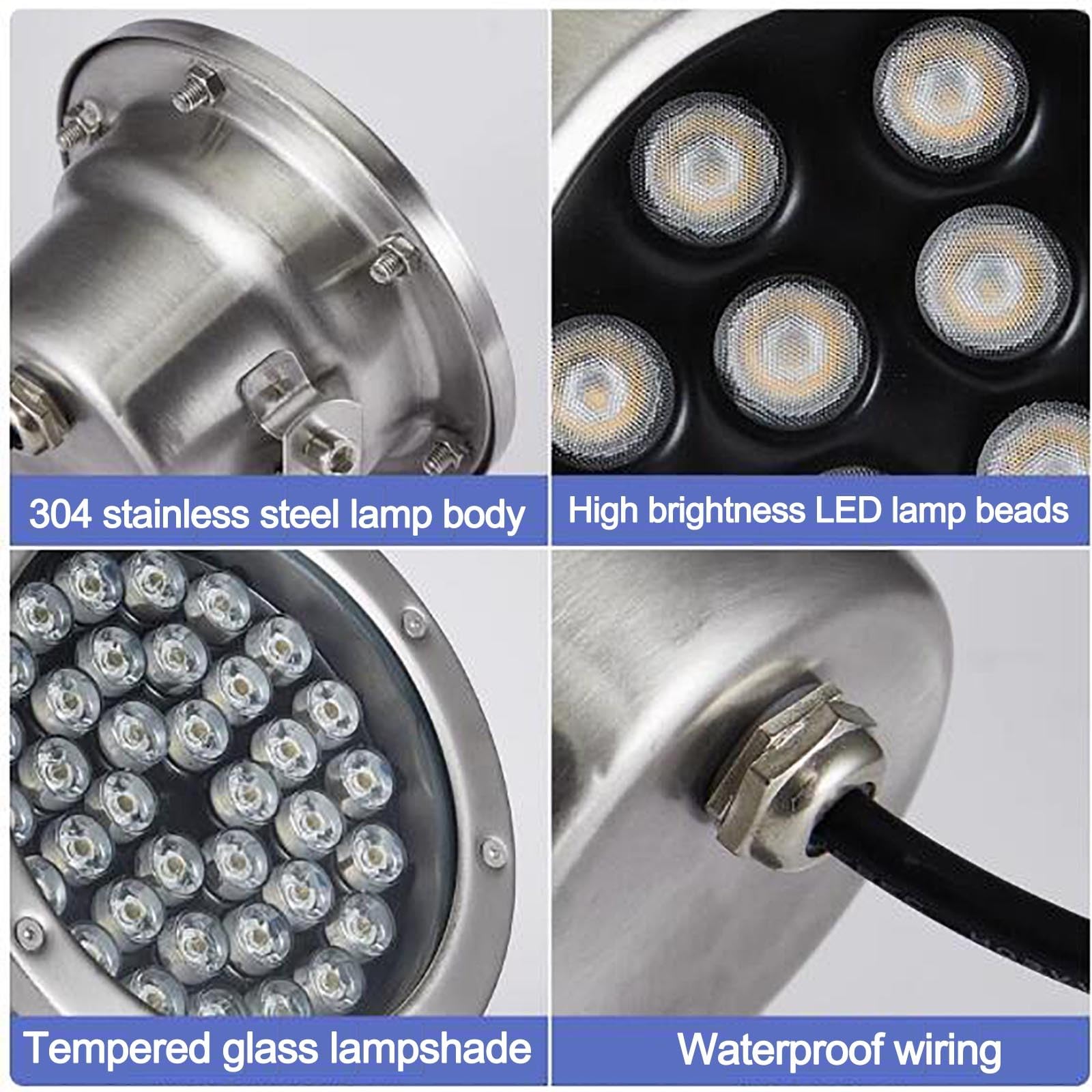 Oświetlenie stawu RGB - zatapialne światło fontanny LED, wodoodporny reflektor ze stali nierdzewnej IP68 AC 12 V, podwodne światło krajobrazowe (ciepłe białe światło, 36 W)