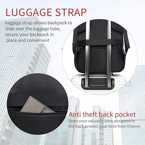 Miniatura 6 de Monsdle Mochila de viaje para laptop, antirrobo, resistente al agua, mochila escolar para computadora con puerto de carga USB para hombres, mujeres,