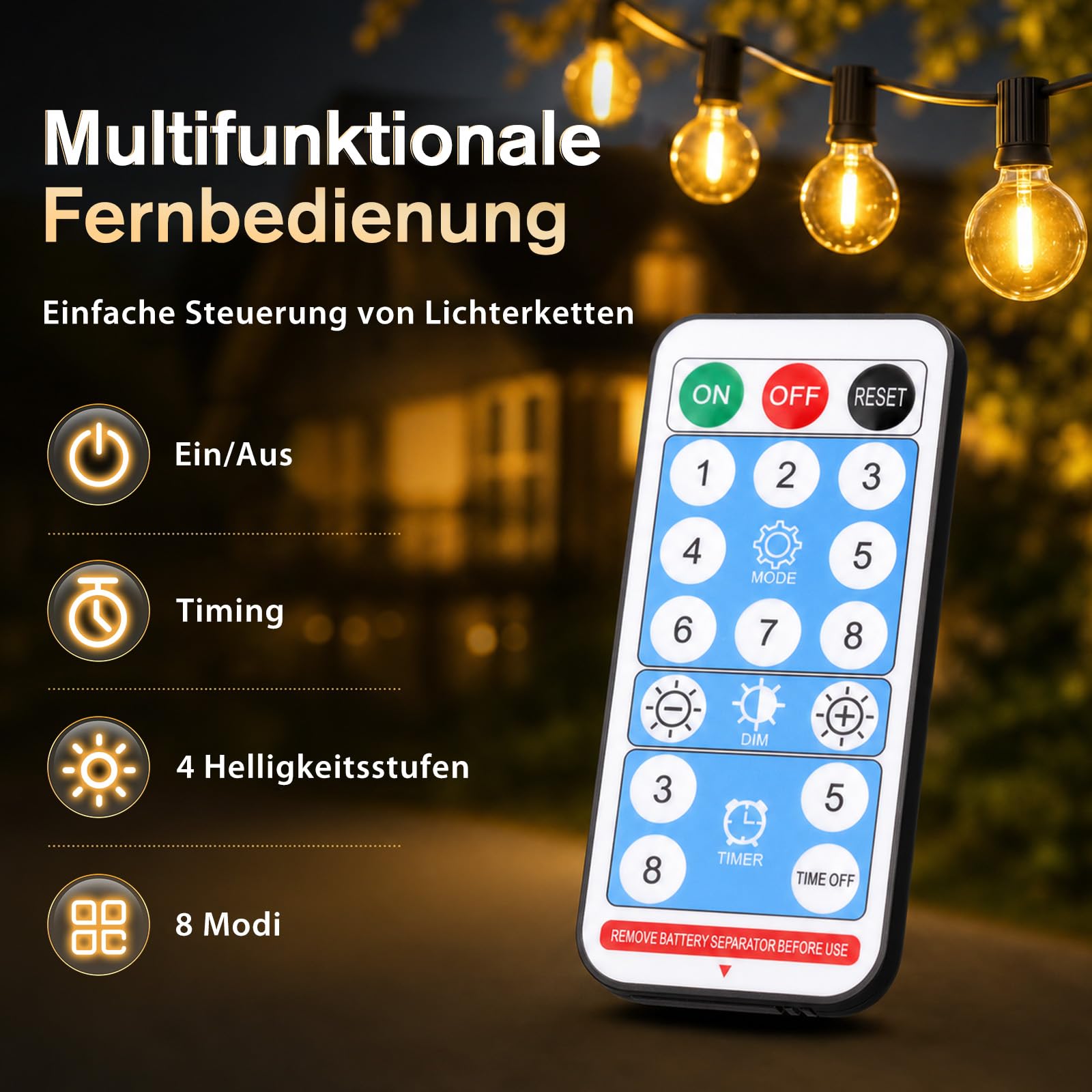 SALCAR Guirlande lumineuse solaire d'extérieur - 23 m - Étanche - 30 + 1 ampoules G40 - Intensité variable - Avec télécommande - 8 modes - Pour jardin, balcon, terrasse, fête, blanc chaud