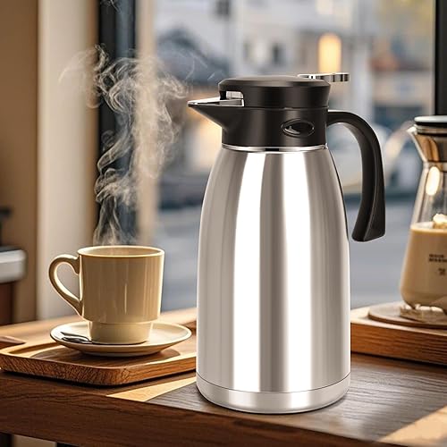 Miniatura 4 de Jarra térmica de café de 70 onzas, termo de café aislado al vacío de acero inoxidable para mantener el calor, dispensador de bebidas de 2.1 litros