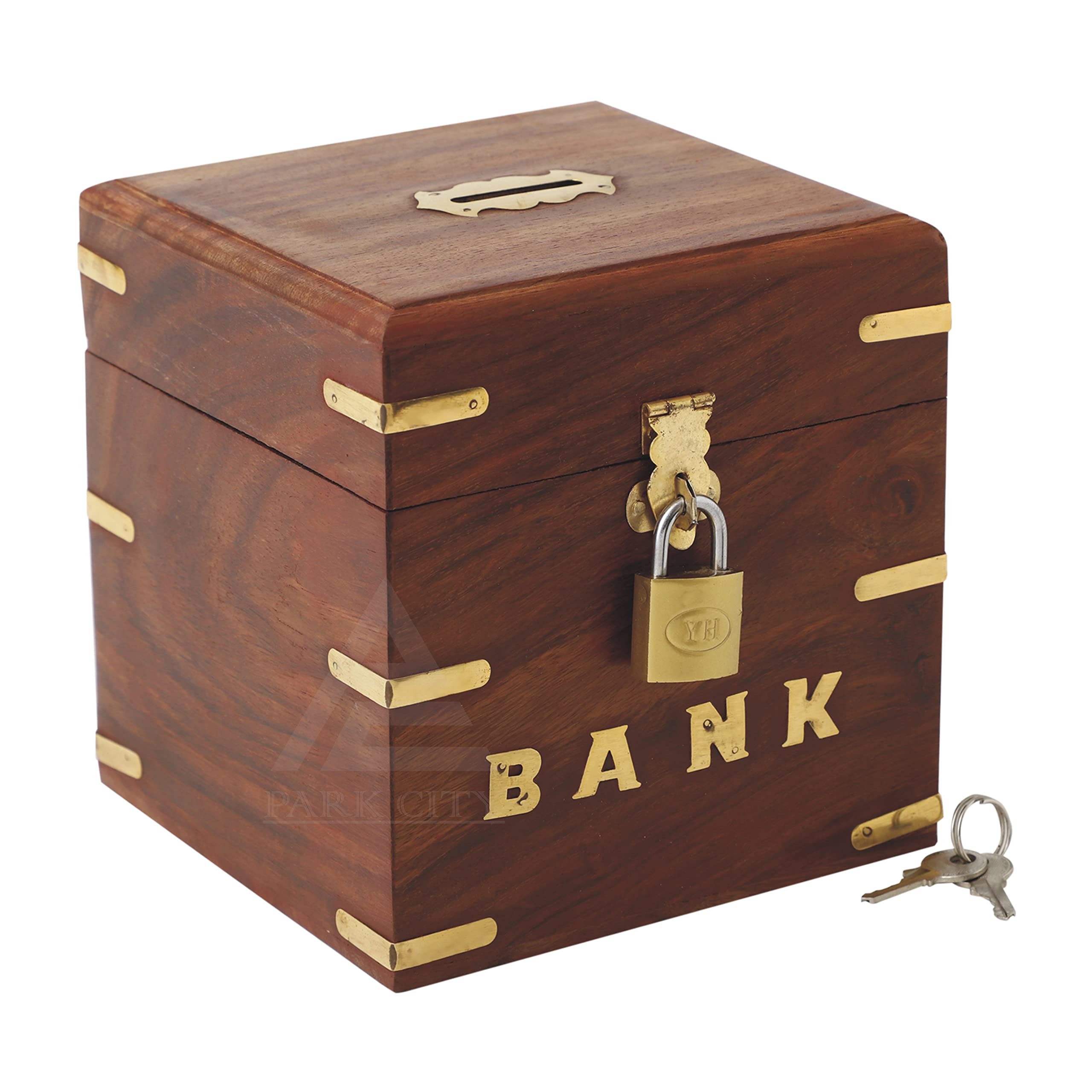 PARK CITY Wooden Money Bank with Lock - Master Size Large Piggy Bank Wooden 5 x 5 inch for Kids and Adults (Brown) (B0C7857TPG) Amazon Price History, Amazon Price Tracker