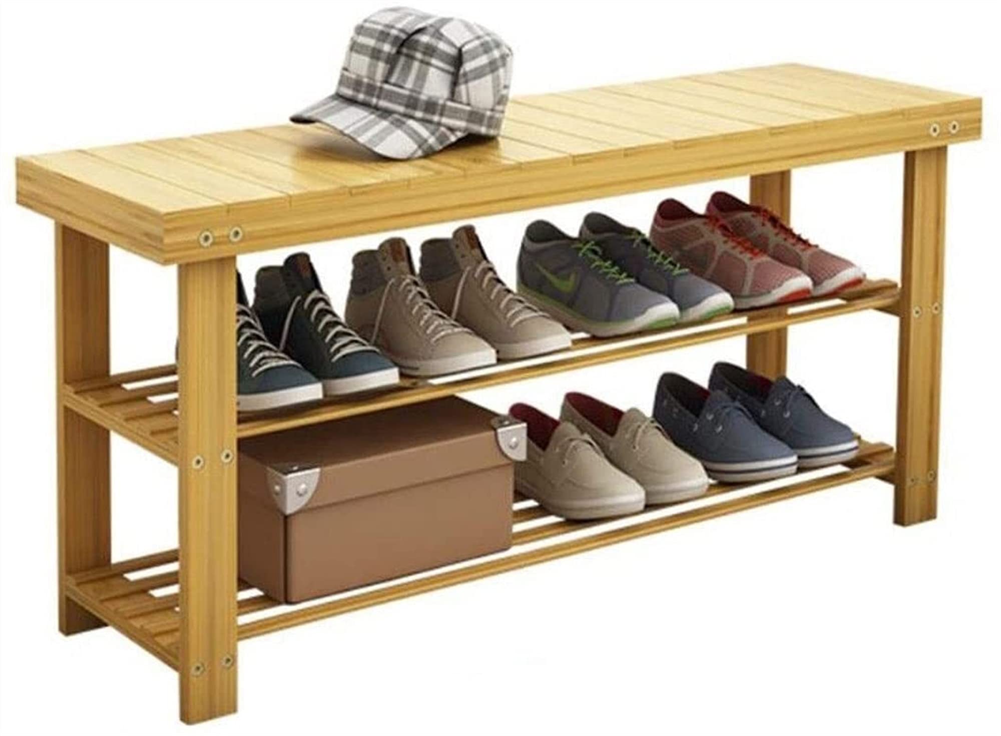 2-Tier Bamboo Shoe Bench Shoe Storage Shelf Standing Shoe Organiser for Closet Entryway Bedroom, for 8 Pairs of Shoes (Color : Wood Color) Used for bedroom hall, foldable, detachable, visua