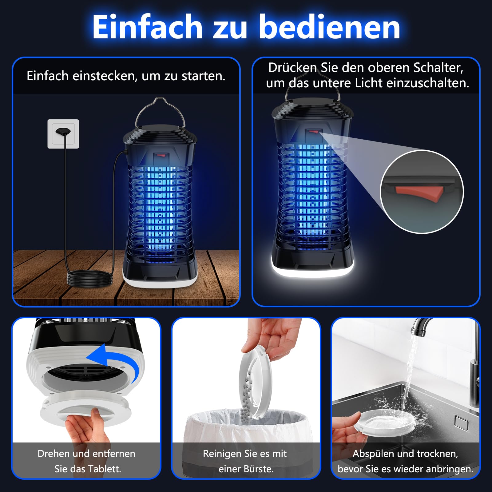 Loowoko Mückenlampe 4200V, Effektiver Mückenschutz, Elektrische Mückenfalle mit Lampe, Chemiefrei, Leise, Sicher für Kinder und Haustiere, Mückenvernichter für Innen & Überdachte Außenbereiche