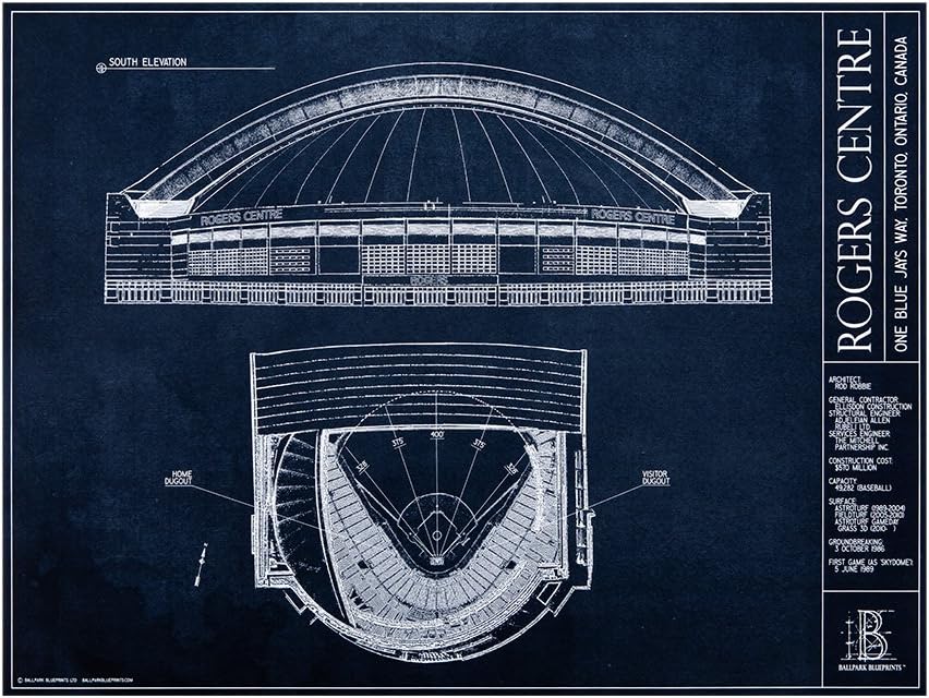 Rogers Centre Blueprint Style Print (Unframed, 18"H x 24"W)
