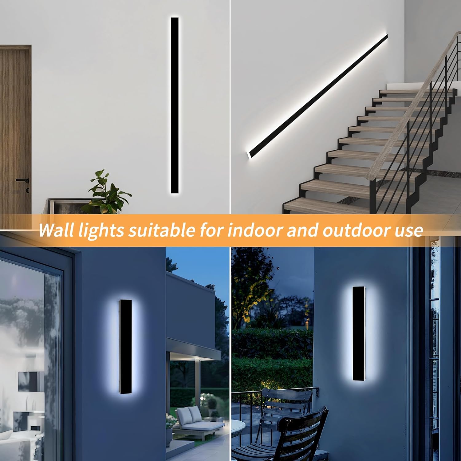 Mikeru 23.6" Outdoor Wall Sconce 6000K Cool White - IP65 Waterproof Black Exterior Light, Hardwired Wall Mounted Fixture for Porch, Patio & Entryway | Non-Dimmable Weatherproof Design
