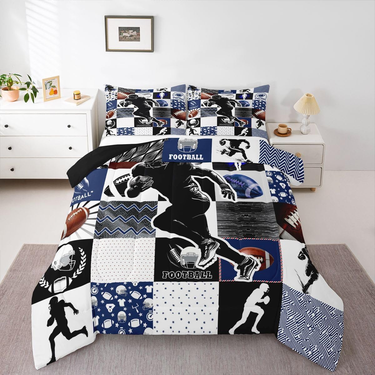 Feelyou Sports Comforter Set for Boys Comforter Set Twin Size Football Baseball Bedding Set for Kids Ultra Soft Ball Games Bedroom Decor with 3D Soccer, Basketball Design