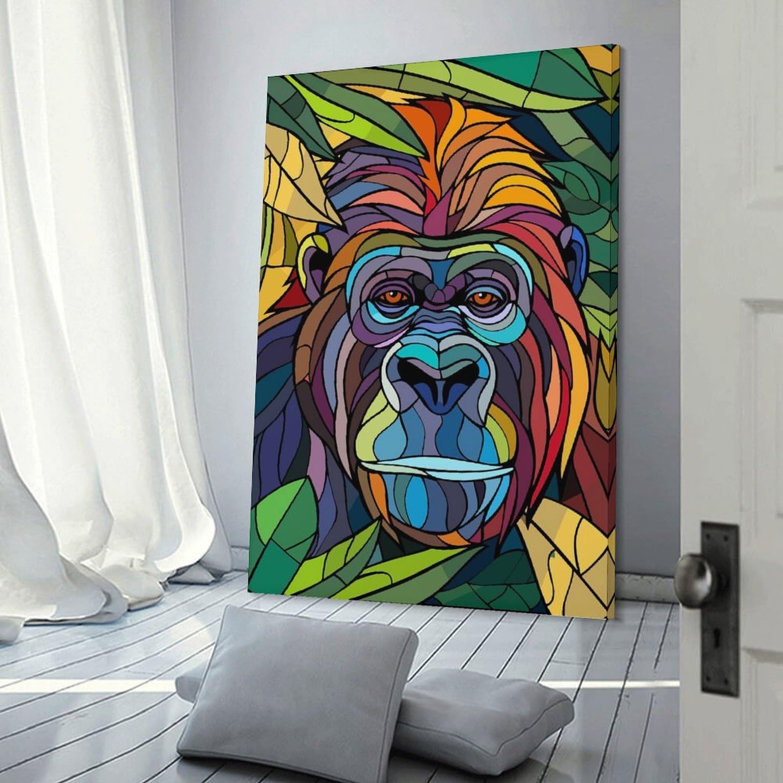 Junmoney Colorful Gorilla Portrait Decorative Wall Artwork, 20x30inch(50x75cm), for Work Areas, Reading Rooms Or Studios, Wall Art That Adds Style to Work Areas