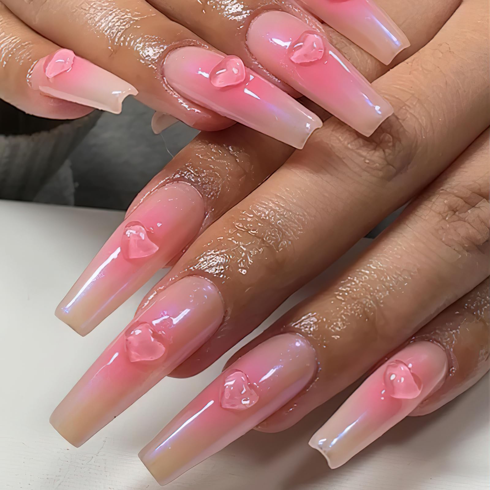 Amazon.com: ROFIBUT 60Pcs 3D Purple & Peach Heart Nail
