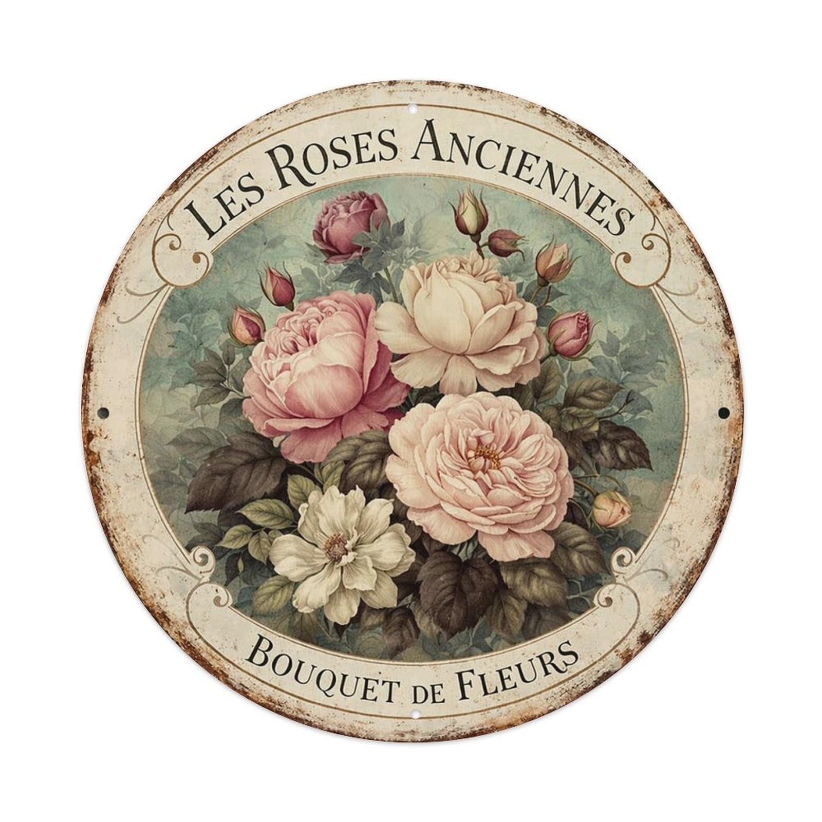 Les Roses Anciennes Bouquet De Fleurs Tin Sign Metal Poster Vintage Metal Signs for Home Man Cave Bar Cafe Kitchen laundry room Wall Decorations Gift 8x8Inch